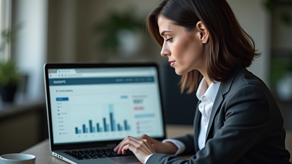 Femme entrepreneur travaillant sur un ordinateur avec des graphiques de revenus