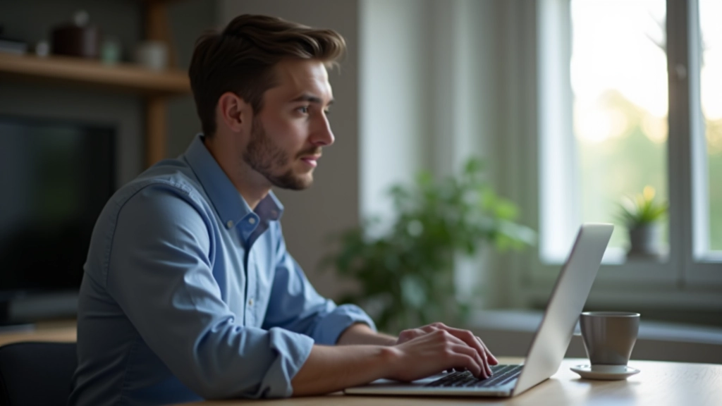 Personne regardant un webinaire enregistré sur un ordinateur portable dans un environnement professionnel confortable