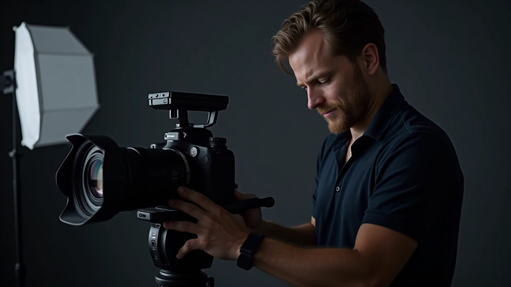 Ingénieur vidéo dans un studio d'enregistrement professionnel avec caméra, microphone et éclairage pour la production d'un webinaire de haute qualité